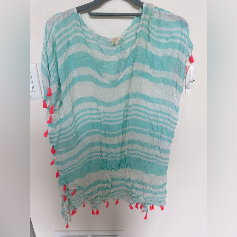 Surf Gypsy Striped Coverup with Tassels. Size Medium.